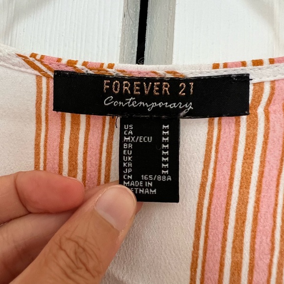 Women’s Forever 21 Contemporary Pink Orange Striped Flowy Boho Tie-Waist Dress M - Picture 2 of 5